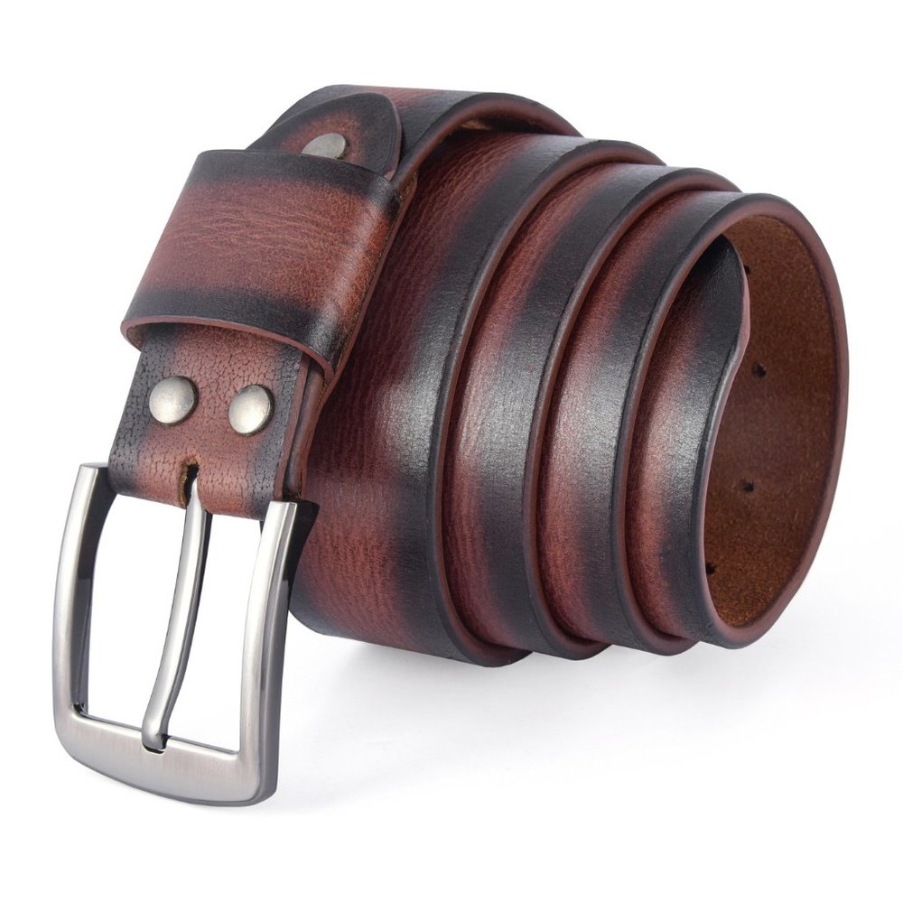 Full Grain Vintage Sun Brown Buffalo Leather Belt For Men: Free Personalization